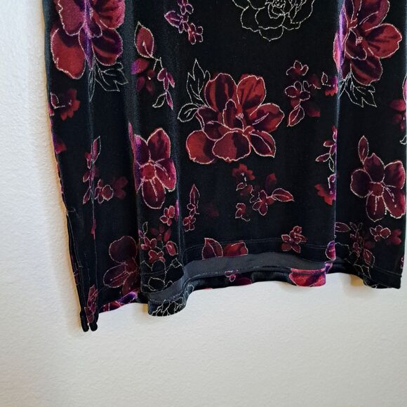 Notations Woman Soft Velvet Top Sparkle Floral Pattern Size Plus 1X Short Sleeve - Picture 8 of 9